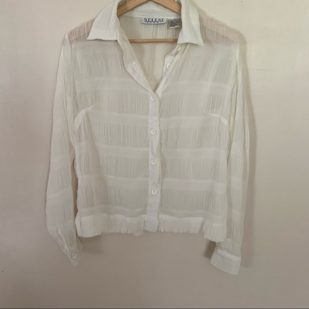 Sheer beige long sleeve blouse